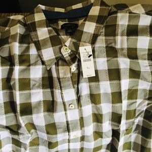NWT XL Talbots Olive Green Gingham shirt